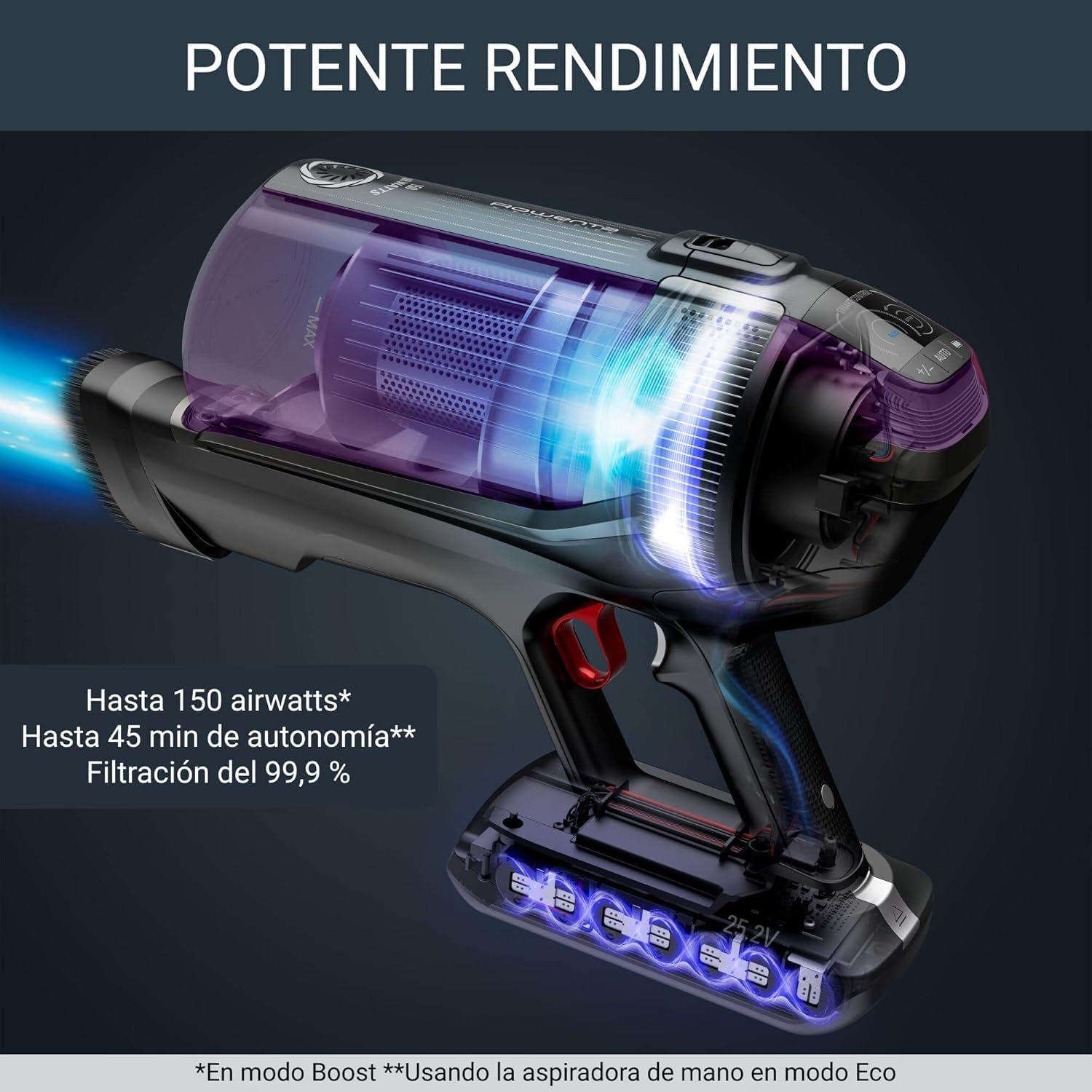 Rowenta Xforce Flex 12.60 – Aspiradora sin cable 320 W, 0,9 L, filtra 99,9 %, con accesorios